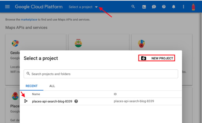 Getting started with Google Maps - Select A Project Google Places Api 700x429